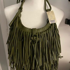 NWT Fringe Vegan leather Olive Green cross body bag